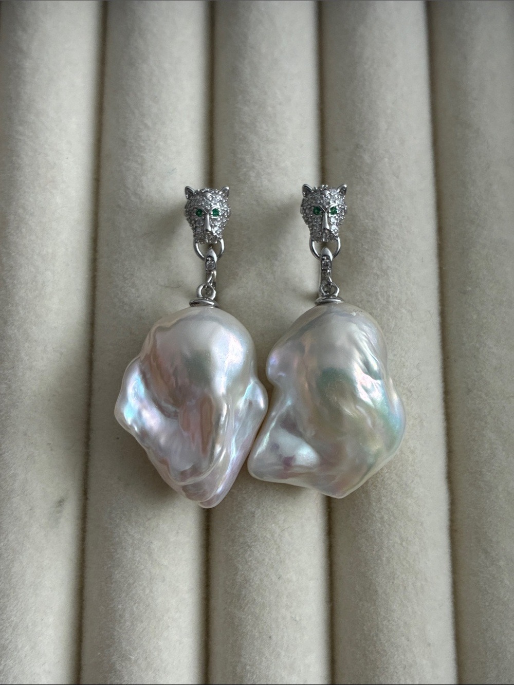 Top-Grade Baroque Pearl Sterling Silver Panther Earrings
